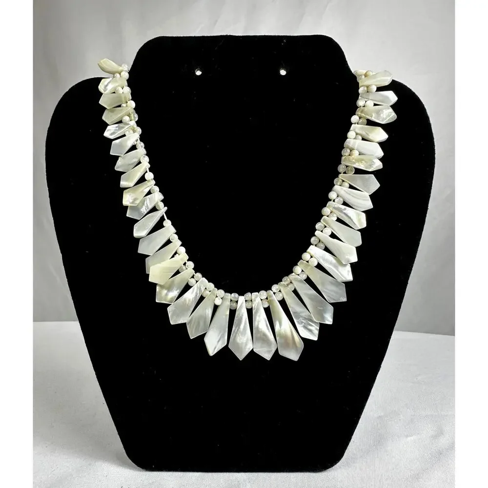 Vintage Mother of Pearl Shell Statement Necklace 16